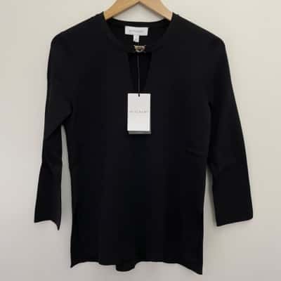 Witcher Womens Size S Clasp Neck Knit Top 3/4 Sleeve Top Black NEW with Tags