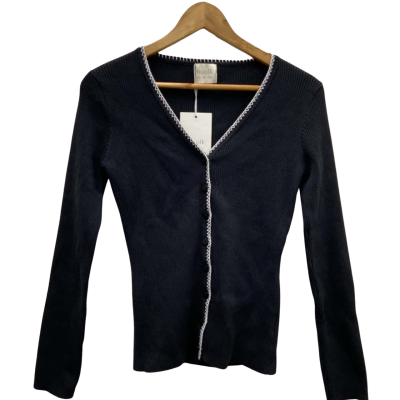 Moolk Womens  Size 12 KNITTED Button Up / Long Sleeve Top Black  