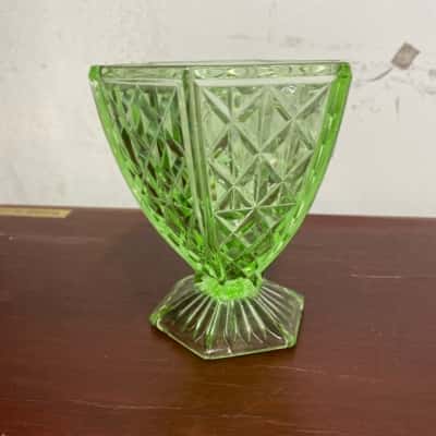 Vintage Green Depression Glass Vase 