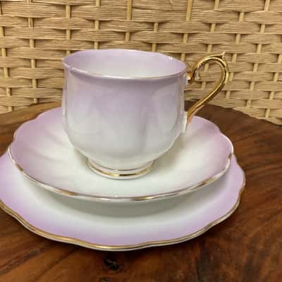 Vintage Royal Albert "Rainbow" series Trio Cup Saucer Cake Plate Set Purple & Gold Trim 