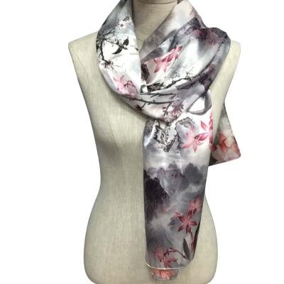  100% Silk Scarf Grey / Pink  