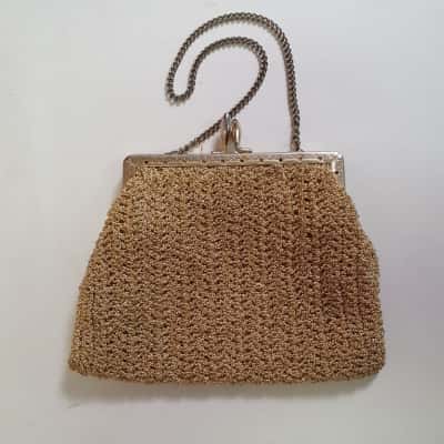  Women's Hand Crochet Gold Evening Bag