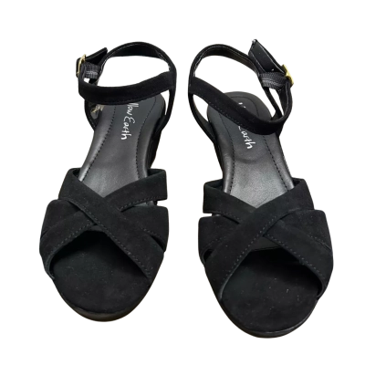 New With Tags YELLOW EARTH Women's  Size 37 Wedges Leather Sandals Black  