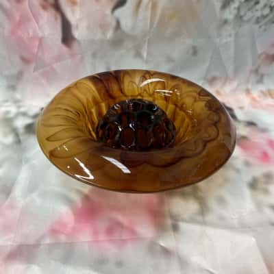 1930s Art Deco Davidson Amber Cloud Glass Float Bowl & Frog
