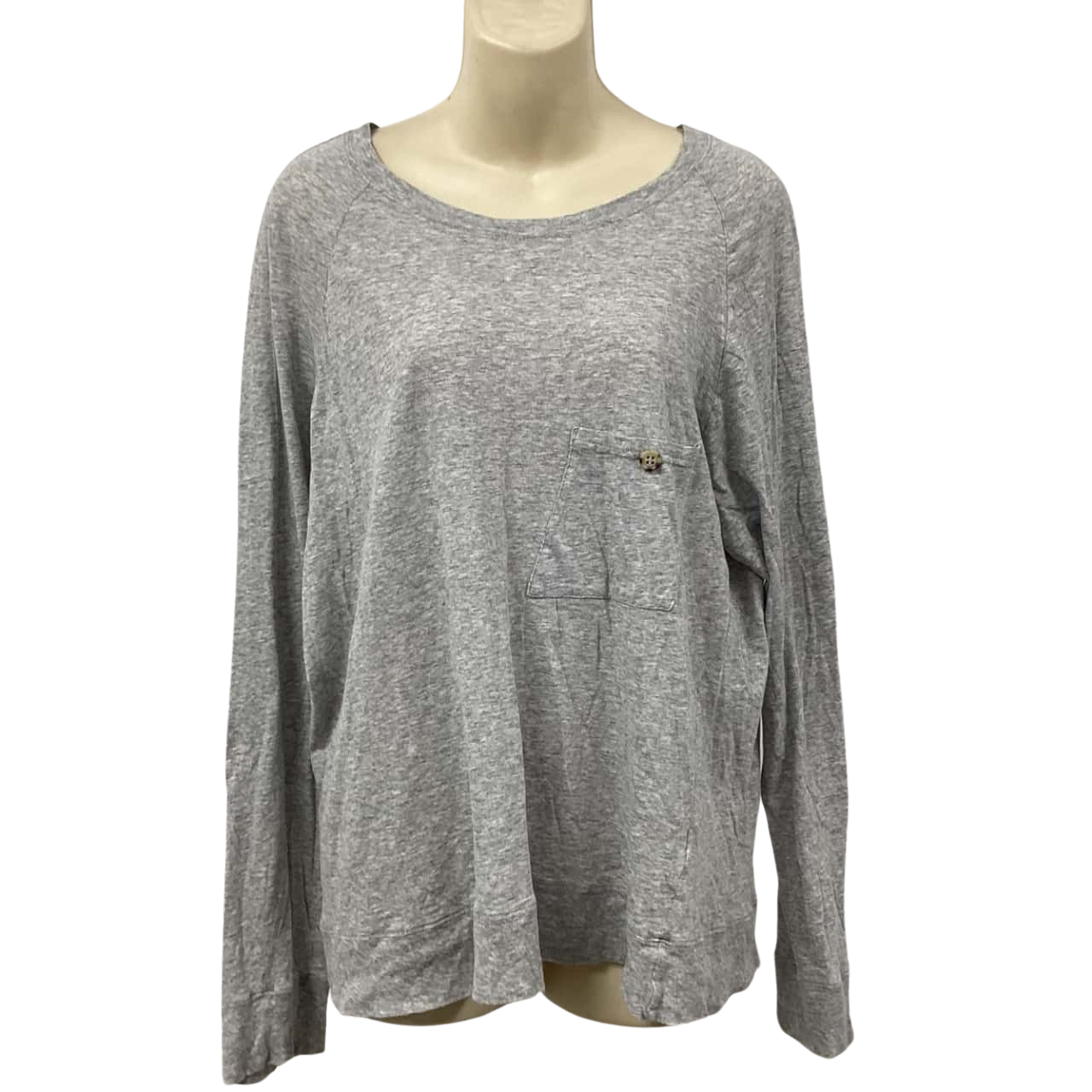 Bassike Womens Size 1 Grey longsleeved raglan tshirt with pocket detail VGUC