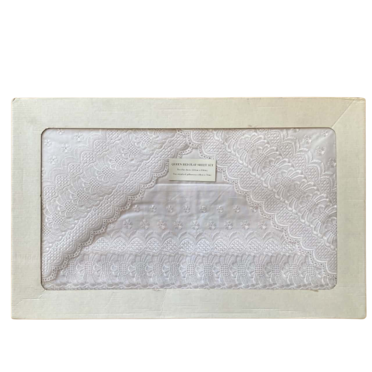 Vintage Crisp White Lace Queen Bed Flat Sheet Set New In Original Box(s)