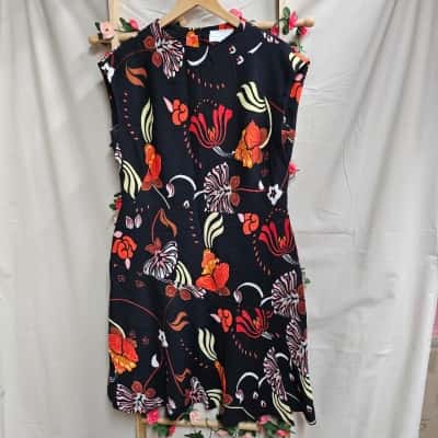 Womens Veronika Maine Black Floral Pattern Dress Size 14
