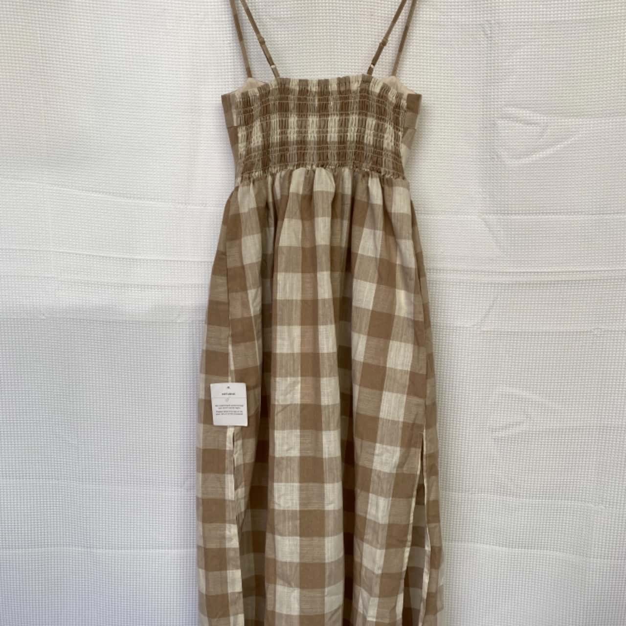 The Fated Womens Size 10 Midi Dress Beige/ Gingham / White (s)