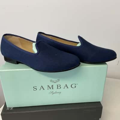 “Sambag” NEW -  Womens Lola Linen loafer, Size 37 Flats Navy Blue 