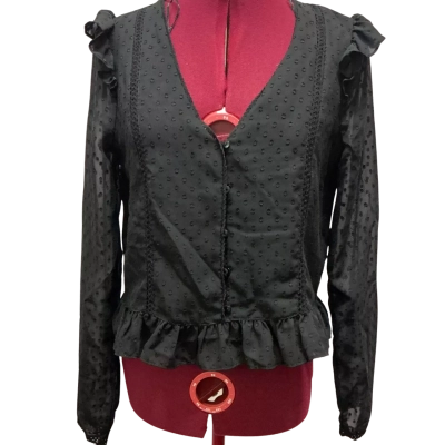 Zara Womens  Size S Button Up Top Black  