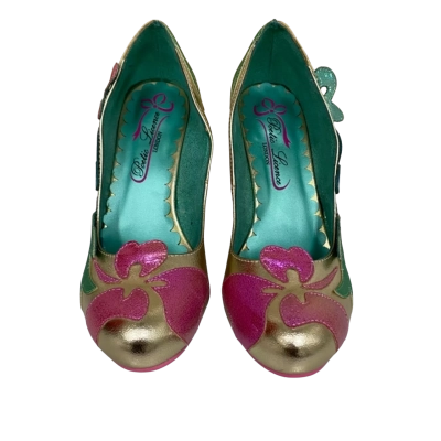  Womens  Poetic Licence Size 8 Heels Gold / Green / Pink  
