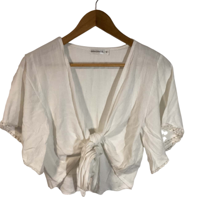 Grace&Co tie front crop  Size 12 Cream / White 