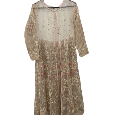  Womens  Size M Pink  mesh robe with embroidery and pearls