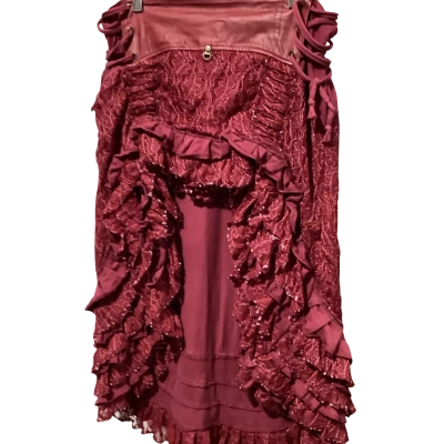  Womens  Size M Ruffled Hemline Festival Skirt Maroon 