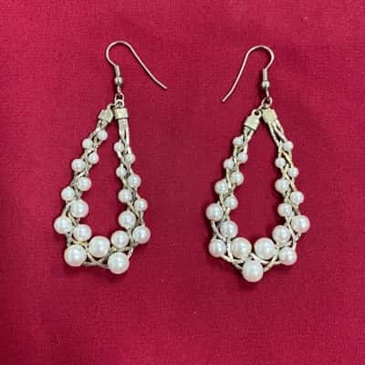  Womens Interlaced Faux Pearl Pendant Earrings