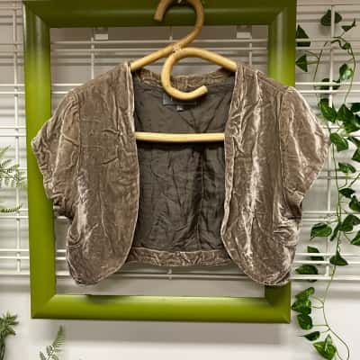  Poem Womens 100% Silk Crushed Velvet Bolero/Shrug Beige Size S