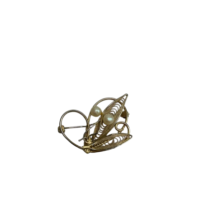  Goldtone Flower With Faux Pearls Brooch