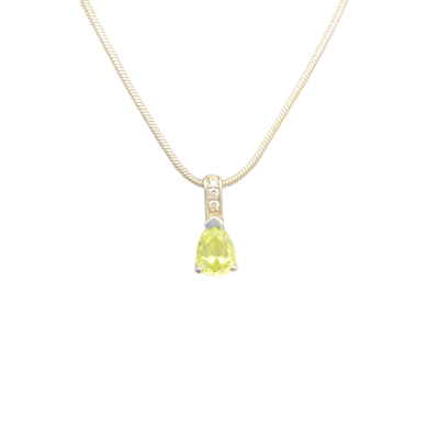  Womens Necklace Sterling Silver Snake Chain with Green Crystal Pendant (Both Stamped 925)