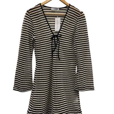 Seafolly Womens  Cover Up Size 10 Long Sleeve Midi /Black  / White RRP$169.95