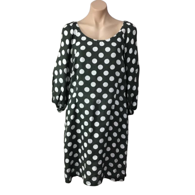 Country Road Womens Size 16 Khaki Green / White Spotted Linen Short Sleeve Midi Dress