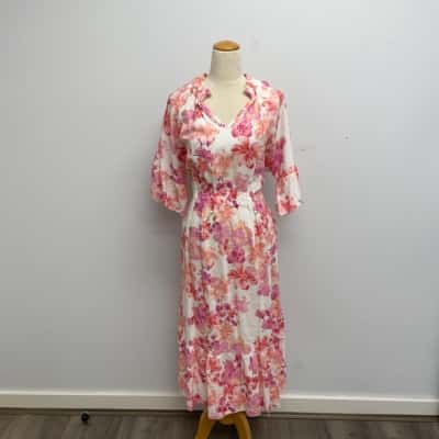 La Strada / Made in Italy / Pretty Pink & Red Floral / Mid Sleeve Dress Size XL /14/16 - Brand New with Tags - RRP $149.00 