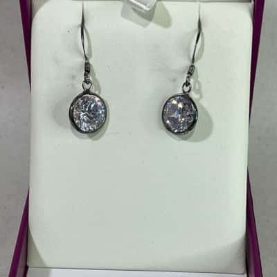 925 Marked Gem-Shaped Drop Earrings 