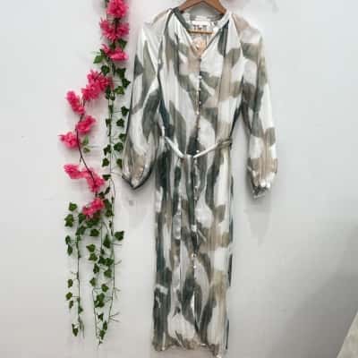 St Germain Womens Long Sleeve Maxi Dress Size 8 Olive / White 
