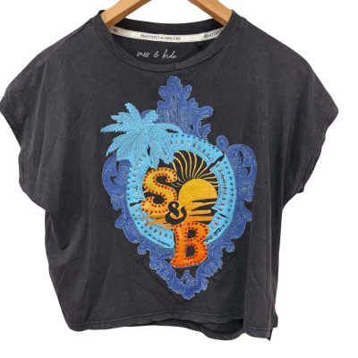Sass & Bide Size XXS Dark Grey Embroidered T-Shirt