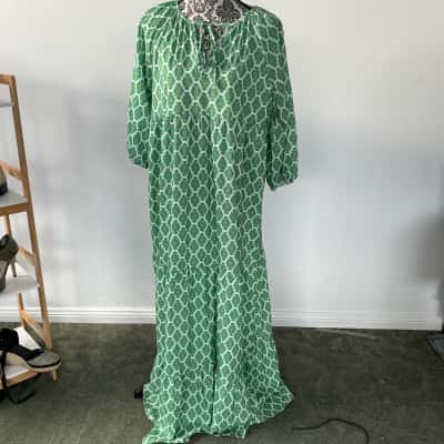  Womens  Size XL Maxi Dress Green / Pattern / White / Yellow 