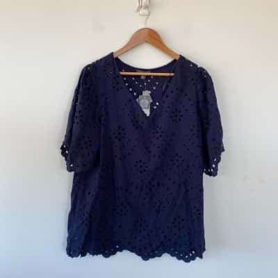 Autograph Navy Blue Cutout Kaftan Top Size 18