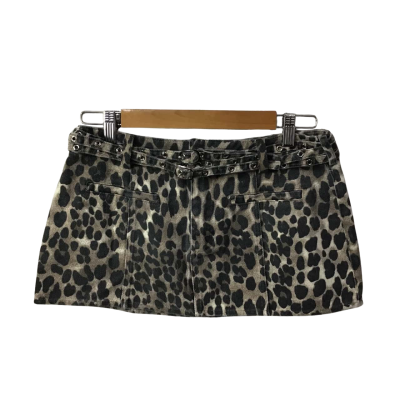 Princess Polly Womens Size 8 Beige / Black / Brown Leopard Print Belted Mini Skirt (new)