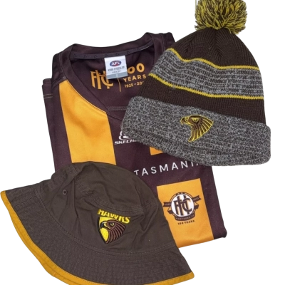 AFL Hawthorn Guernsey Size S, Bucket Hat & Beanie Pack