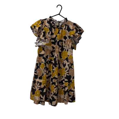 AERE Black/Yellow/Brown Floral Linen Dress Size 12