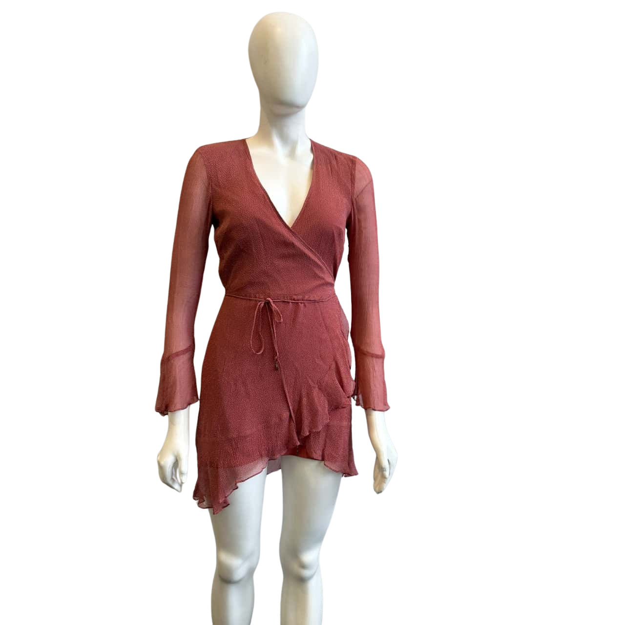 Bec & Bridge Women's Size 8 100% Silk Long Sleeve Mini Dress Rust (s)