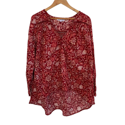 Bohemian Traders Womens  Size XL Floral Top / Long Sleeve Top Red 
