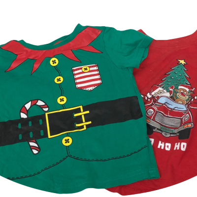 Xmas Toddlers T-shirts x 2 + Reindeer Headband  Size 2 / 3 Green / Red 
