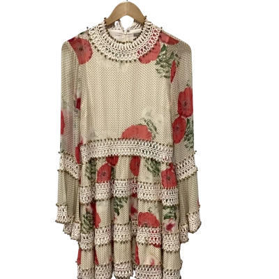 Thurley Womens  Size 8 Party Dress Cream / Green / Red 