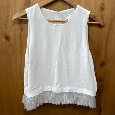 Witchery White Fringe Hem Top Size 10 