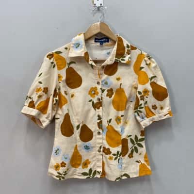Princess Highway Womens  Linen blend Size 6 Pears Short Sleeve Shirt Natural 