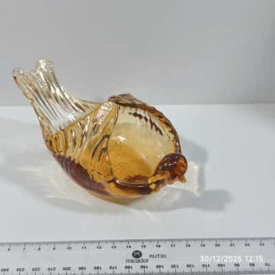 Vintage Amber Glass bird-shaped Trinket Dish Art Murano Style 
