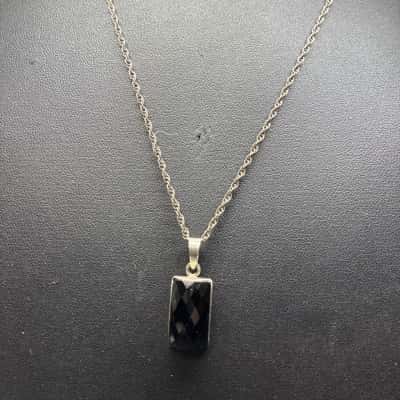  50cm Necklace / onyx 95% stamped Pendant Silver 