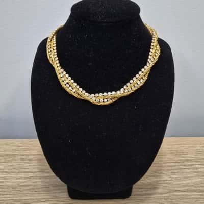  Vintage Signed Hobé Rhinestone Braided Necklace