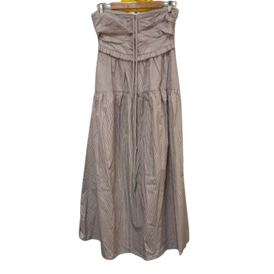 BNWT AERE Size 10 Brown/ White Pinstriped Strapless/Halter Neck Dress