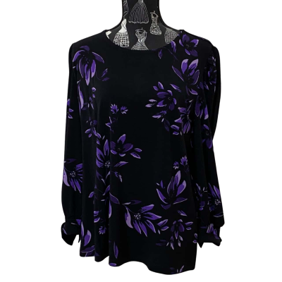 Noni B Womens  Size M Long Sleeve Top Black  / Floral / Purple BNWT