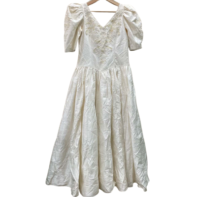 Vintage Henri Josef Womens Size 12 Cream Silk Wedding Dress  