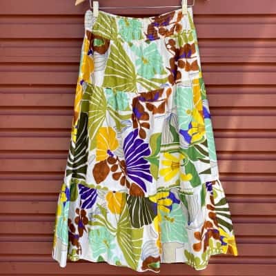 Zara Womens Size M Multicoloured Floral 100% Cotton Skirt