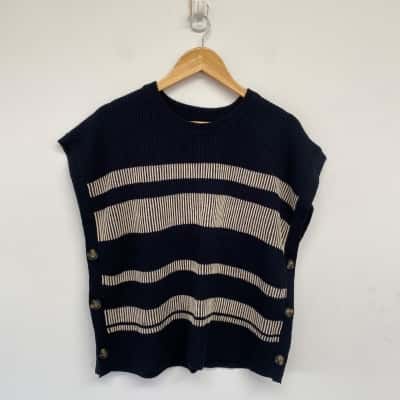 Katies Black Striped Button Trim Jumper True Knit Between The Lines Rack Sleeveless Top Size S 