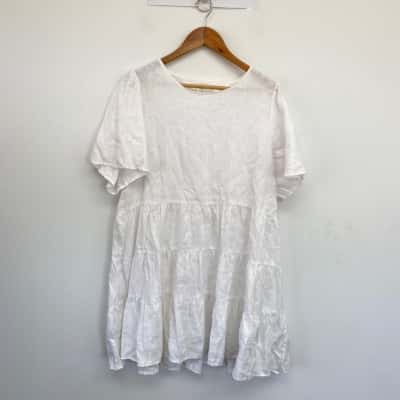 Seed Heritage White Linen Short Sleeve Mini Dress Size 14 