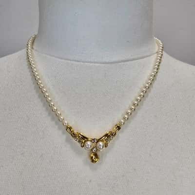 BARCS Australia Gold-Tone Faux Pearl & Rhinestone Necklace - Repair