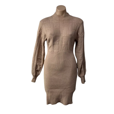 Style State Womens Size S / M Beige Knitted Pattern Long Sleeve High Neck Dress 